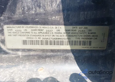 2009 Volkswagen Jetta Se/Sel from USA, damaged, VIN 3VWRZ71K89M020283